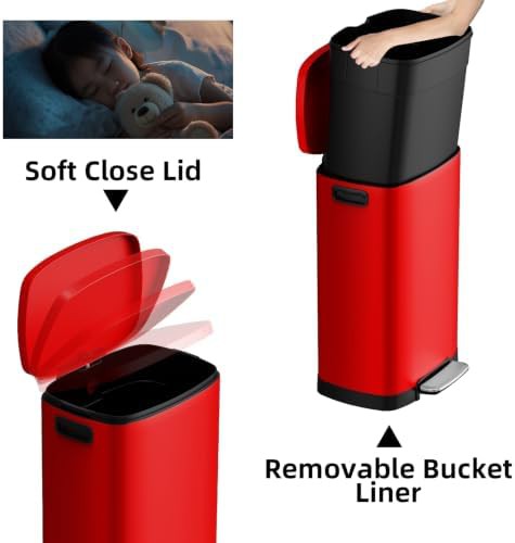 Red 13 gallon fingerprint proof trash can — photo 3