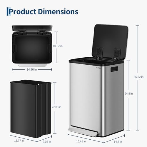 Silver stainless steel 13 gallon kitchen bin — photo 3