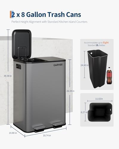 Matte grey dual recycling kitchen bin — photo 3
