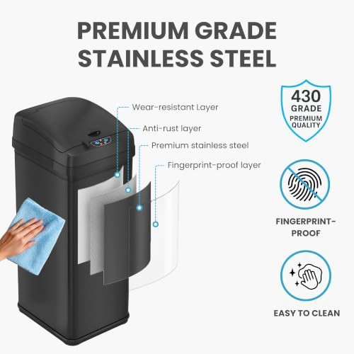 Black Stainless Rectangular Sensor Trash Can — photo 5