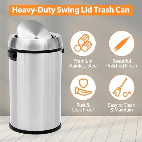 Silver swing top commercial trash bin — photo 5