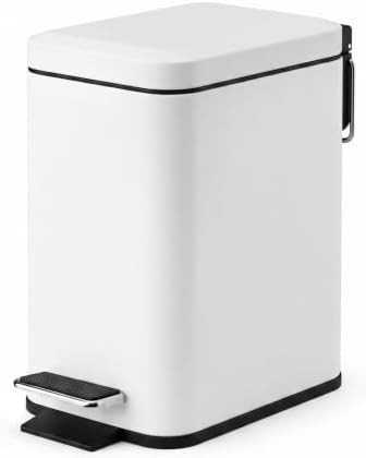 Small bathroom step trash can with soft close lid