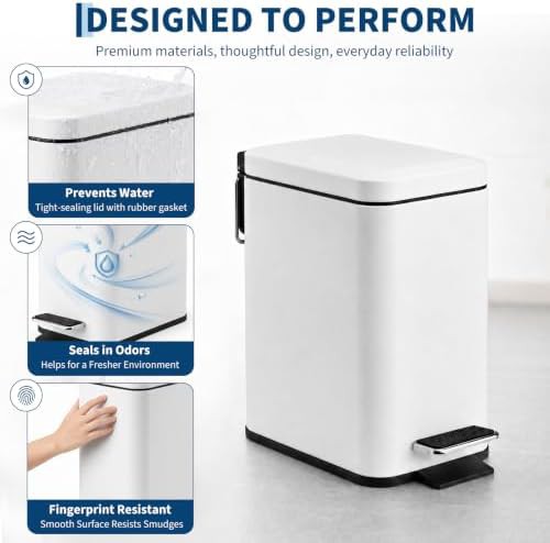 Small bathroom step trash can with soft close lid — photo 4
