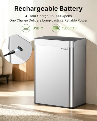 13.2 Gallon touchless silver garbage can — photo 3