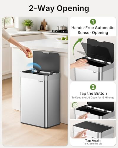 13.2 Gallon touchless silver garbage can — photo 4