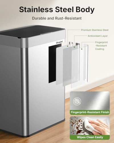 13.2 Gallon touchless silver garbage can — photo 5