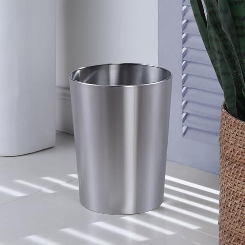 Brushed nickel open top round wastebasket — photo 5