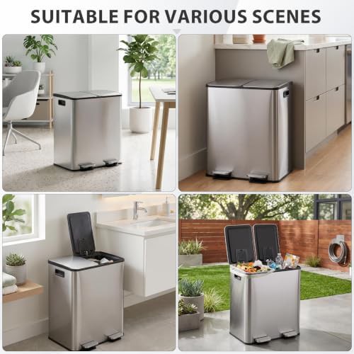 Silver dual compartment recycling bin 50 liter — photo 4