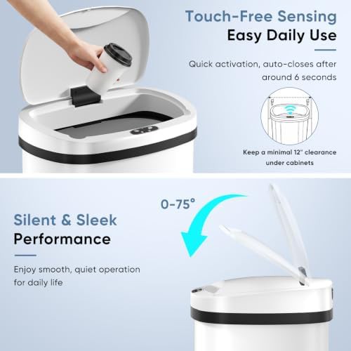 White Automatic Sensor 13 Gallon Bin — photo 5