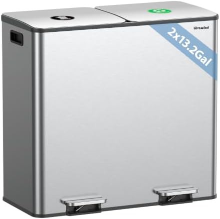 Lovewind dual compartment silver trash can
